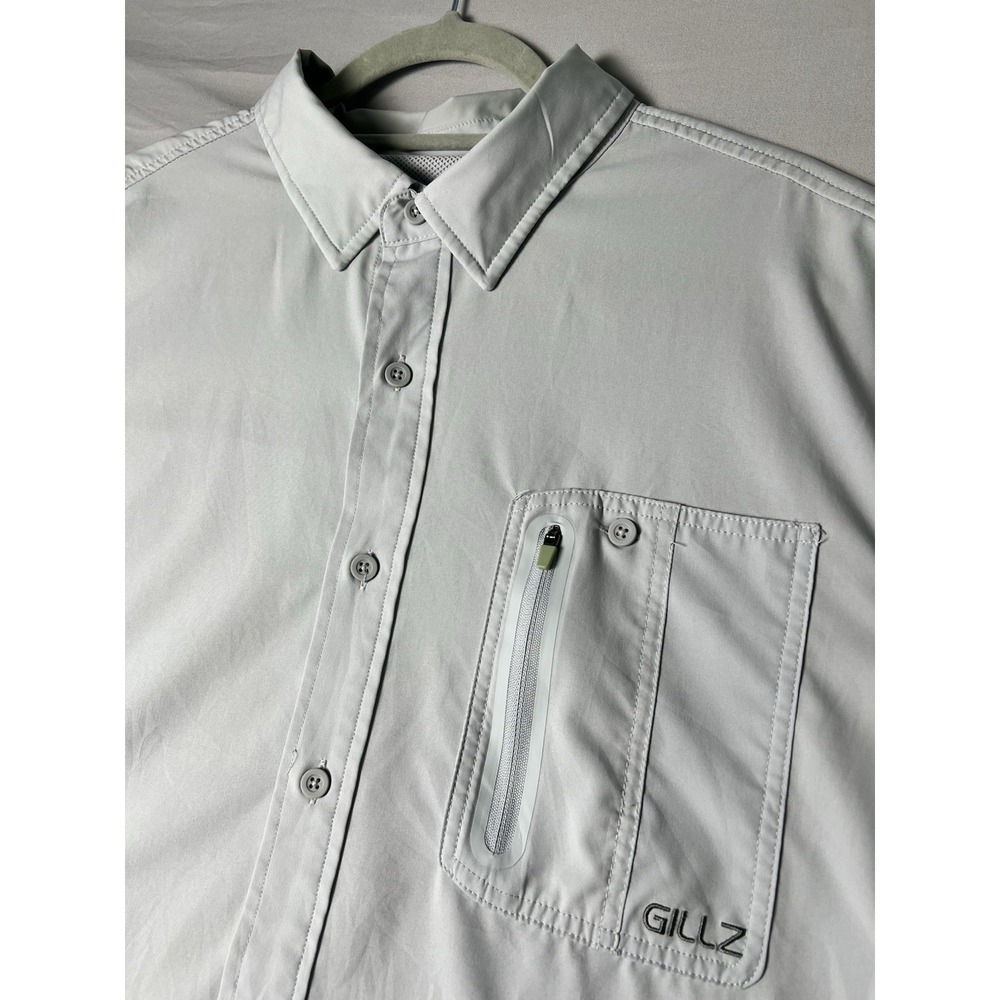 Gillz Fishing Shirt Mens L Light Gray Short Sleeve Vented Performance Button Up